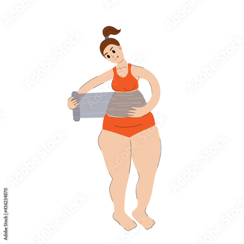 woman is wrapped in food wrap for weight loss. Saran wrap. the girl wraps a plastic wrap around her stomach. stock vector illustration on a white background.