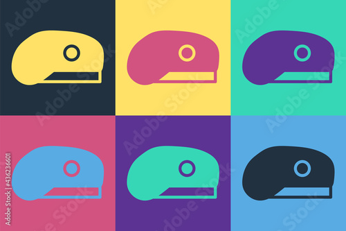 Pop art Military beret icon isolated on color background. Soldiers cap. Army hat. War baret. Vector