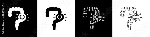 Set Gut constipation icon isolated on black and white background. Bowel problems. Vector