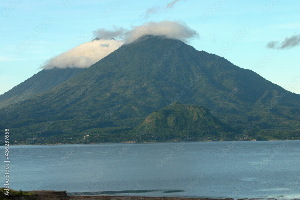  View of the Volcanoes on Lake Atitlan near Pananjachel Guatemala