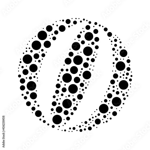 Fototapeta Naklejka Na Ścianę i Meble -  A large beach ball symbol in the center made in pointillism style. The center symbol is filled with black circles of various sizes. Vector illustration on white background