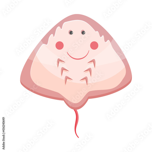 Stingray sea, cheerful isolated on a white background. Marine life, flat stingray. Vector illustration in cartoon flat style