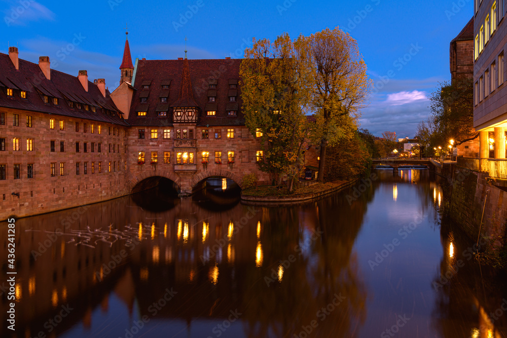 Long exposure image of the Nuremberg city at night
