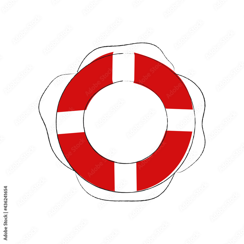 Hand drawn red and white life bouy isolated on white background Hand drawn red and white life bouy isolated on white background
