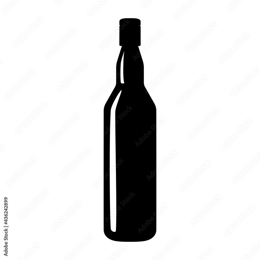 Black contour images of alcohol bottles on an isolated white background. Black contour images of alcohol bottles on an isolated white background.