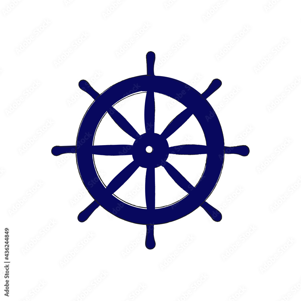 Rudder from the sailboat. Yacht and boat steering wheel sign. Ship helm isolated on white background