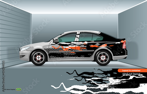 White sedan mockup with design on sides, ready to be printed or cut on a plotter.