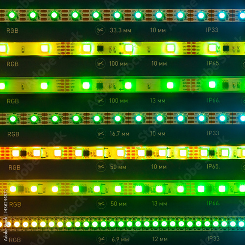led strips green lights on black background