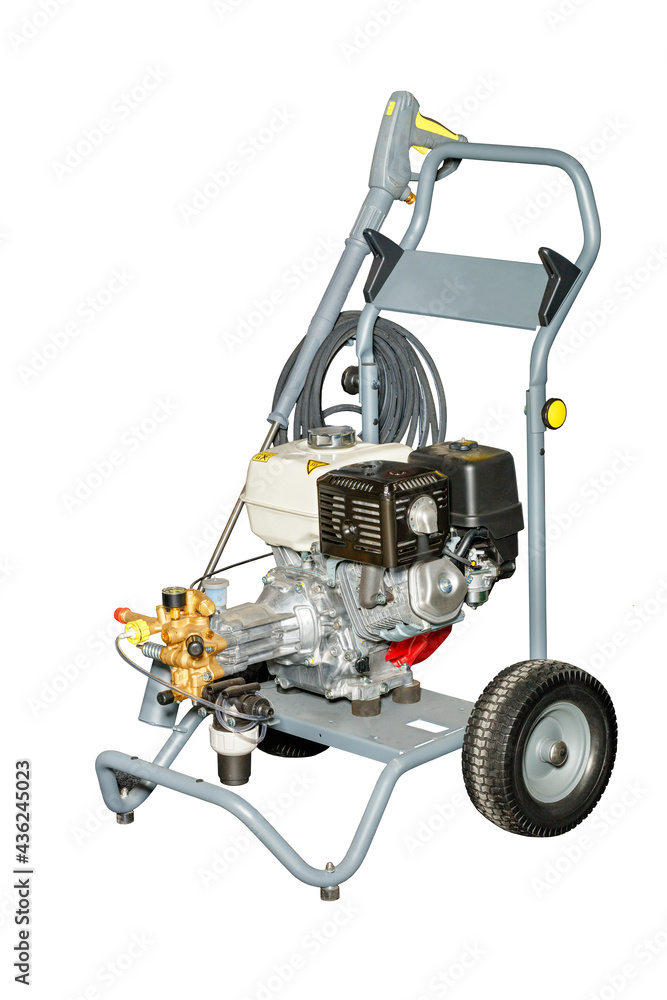 Petrol mobile high pressure cleaner isolated on white background. Petrol mobile high pressure cleaner isolated on white background.