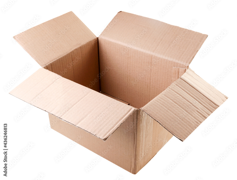 Opened cardboard box on a white background. Isolated Opened cardboard box on a white background. Isolated