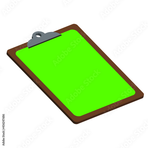 Writing pad wood with green 3D illustration. Wooden pad Chroma key concept on transparent background cinema, movie, games, mockup and meetings. slide screen sign.