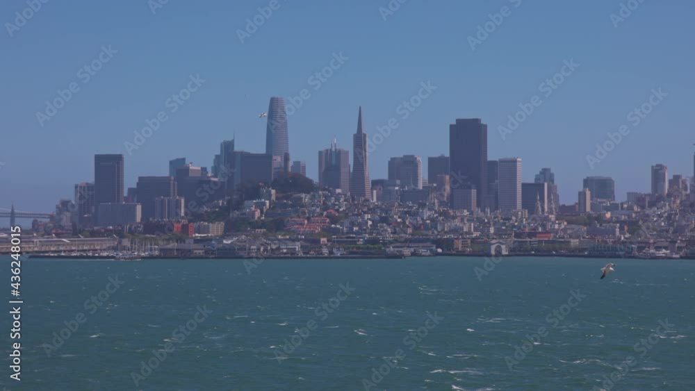 Sunny view of the skyline of San Francisco from Alcatraz island Sunny view of the skyline of San Francisco from Alcatraz island