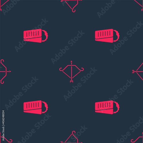 Set Gyros Pita Greek and Medieval bow with arrow on seamless pattern. Vector