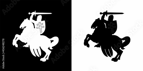 Variants of icons of a rider on a horse from the coat of arms of the Republic of Belarus in 1991 - 1994. Vector