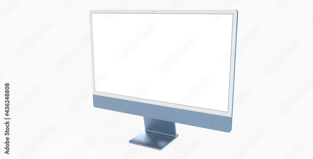 Computer display with blank white screen 3d blue Computer display with blank white screen 3d blue