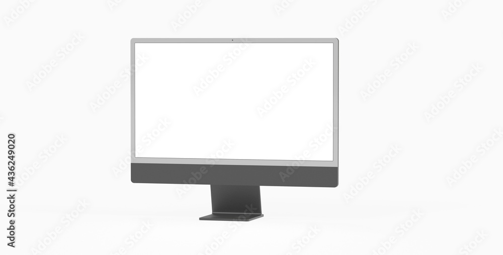 Realistic 3D Computer, with a white screen, isolated on a background Realistic 3D Computer, with a white screen, isolated on a background