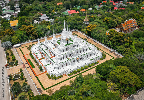 Aerial view of Wat Asokaram, temple in south Bangkok, Thailand