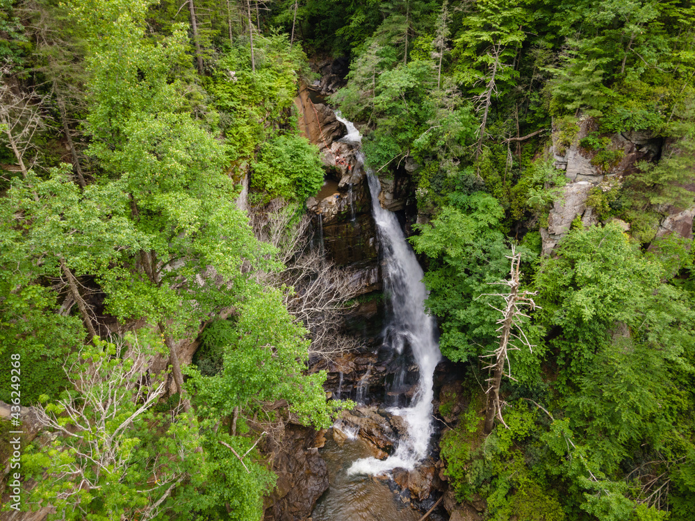Drone View of Waterfall in Blue Ridge Mountains of North Carolina Drone View of Waterfall in Blue Ridge Mountains of North Carolina