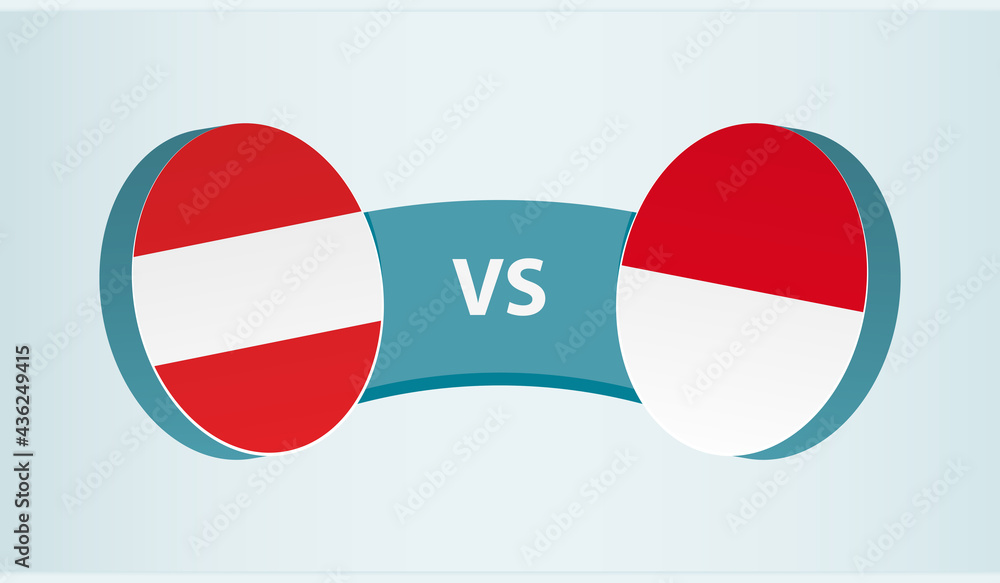 Austria versus Indonesia, team sports competition concept. Austria versus Indonesia, team sports competition concept.