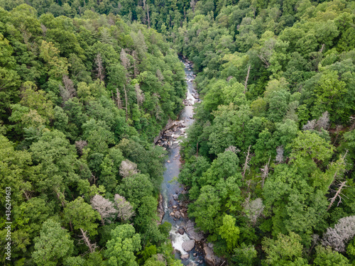 Drone View of River Gorge in Blue Ridge Mountains of North Carolina in the Summer