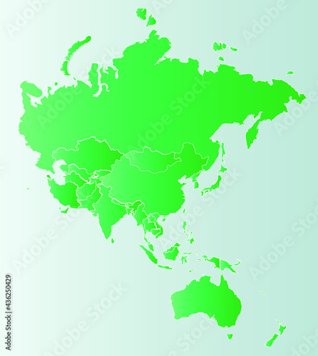 Map of Asia Pacific in green color Detailed vector map of Asian Pacific Region on white Asia . Oceania map. High quality vector countries map of South pacific and Asia’s. Asian countries