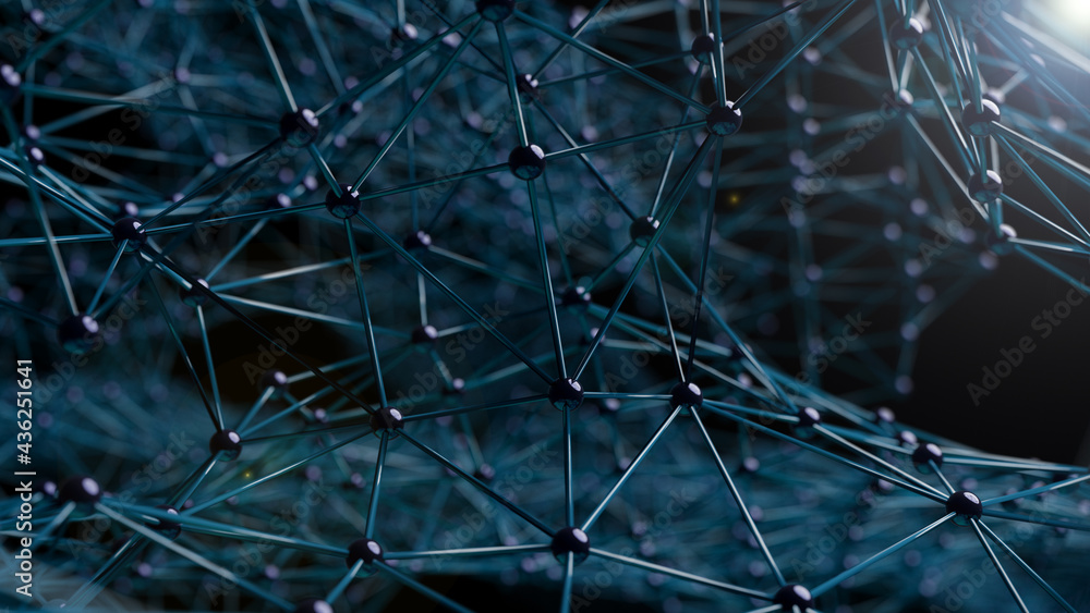 Futuristic polygonal background of low poly surface with connected dots and spheres. Abstract 3d rendering. Futuristic polygonal background of low poly surface with connected dots and spheres. Abstract 3d rendering.