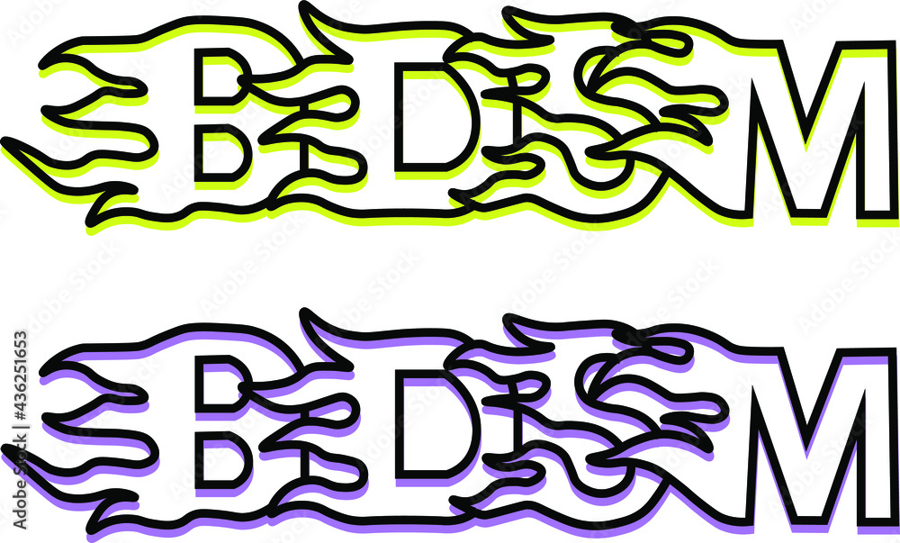 BDSM fire text vector illustration in purple and lemon colors BDSM fire text vector illustration in purple and lemon colors
