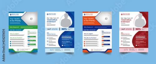 medical health care business flyer template design set for magazine, catalog, advertise, promotion, leaflet, banner, paper, annual report, a4 flyer template