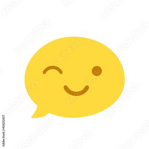 Vector round isolated emoticon on white background. A symbol of joy, delight, happiness, friendly. Wink, smile. Popular chat element. Fashionable, flat, cartoonish. Dialogue bubble, cute dialog box.