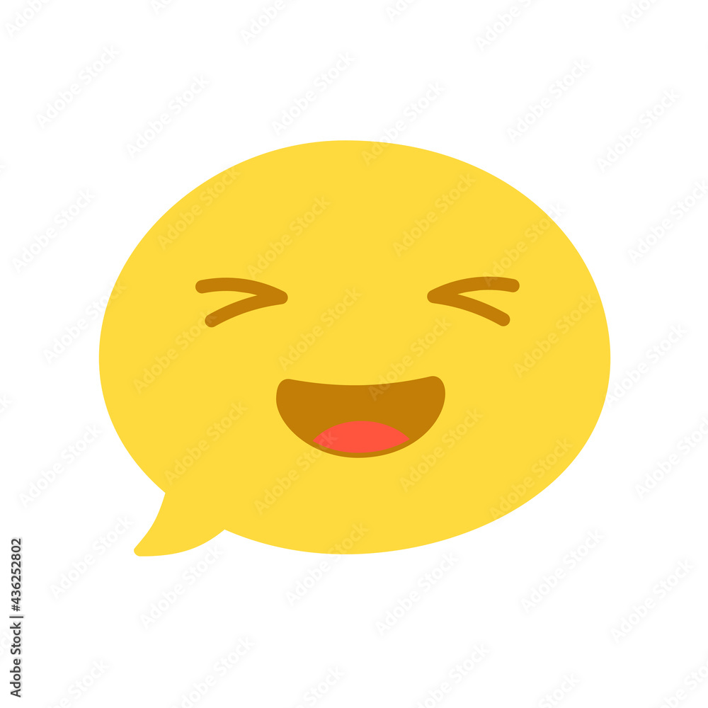 Vector round isolated emoticon on white background. A symbol of joy, happiness, laughter, joke. Popular chat element. Fashionable, flat, cartoon. Dialogue bubble, cute dialog box. Open mouth. Vector round isolated emoticon on white background. A symbol of joy, happiness, laughter, joke. Popular chat element. Fashionable, flat, cartoon. Dialogue bubble, cute dialog box. Open mouth.