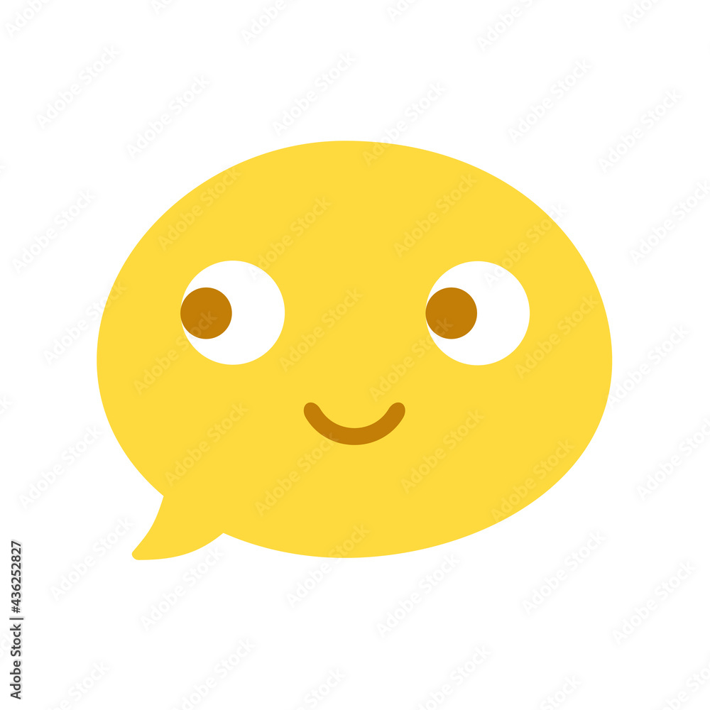 Vector round isolated emoticon on white. Symbol of joy, approval, idea, peep. Sly look, friendly smile. Popular chat element. Fashionable, flat, cartoonish. Dialogue bubble, cute dialog box. Vector round isolated emoticon on white. Symbol of joy, approval, idea, peep. Sly look, friendly smile. Popular chat element. Fashionable, flat, cartoonish. Dialogue bubble, cute dialog box.