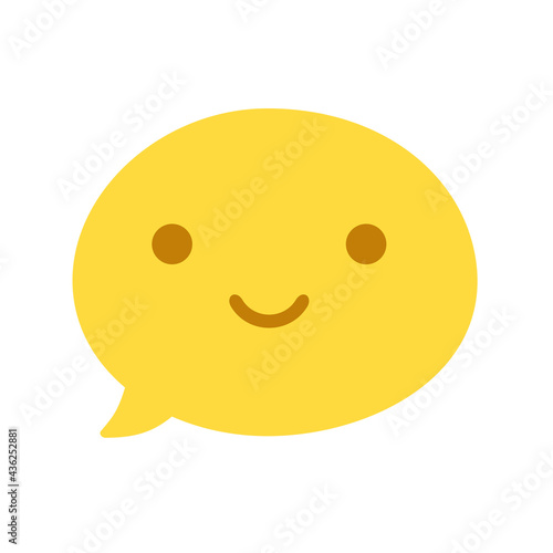 Vector round isolated emoticon on white background. A symbol of joy, delight, happiness. Open eyes, smile. Popular chat element. Fashionable, flat, cartoon. Dialogue bubble, cute dialog box