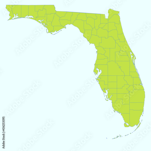 Florida map vector outline in light green and blue background. Florida state of USA map