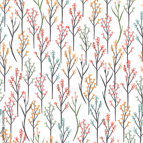 Floral seamless pattern. Hand drawn flowers. Vector background. 