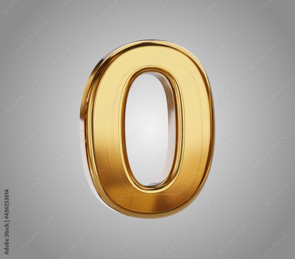 golden zero as 0 metallic glossy 3d-illustration