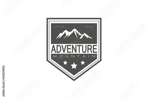 Mountain Logo. Adventure Emblem in Vintage Style. Badges Mountain Adventure Logo Isolated on White Background. Design Vector Template Element.