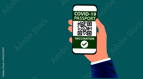 Digital health passport on mobile phone for traveling during the COVID-19 pandemic. Vaccine immunity on the screen of your smartphone. corona virus vaccination concept.
Vector design Eps10.