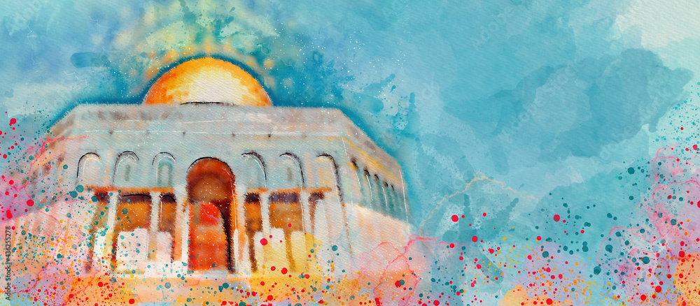 Naklejka premium Jerusalem. Creative watercolor background