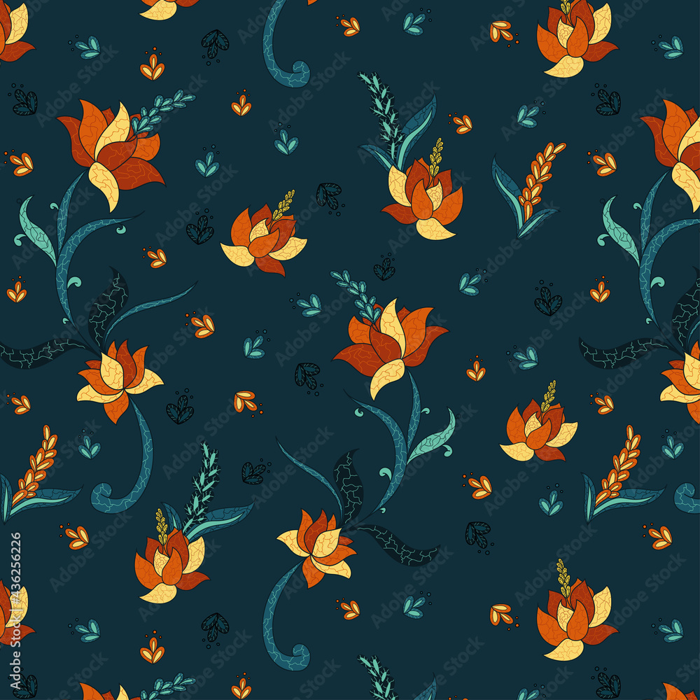 Orange and Blue Flourish Seamless Pattern Orange and Blue Flourish Seamless Pattern