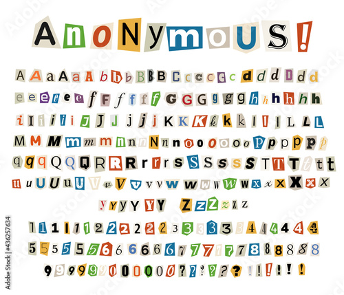 Anonymous color criminal letters cut from newspapers and magazines.