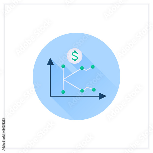 K shaped recovery flat icon. Economy fluctuations. Different economy parts recover at different rates, times, or magnitudes. Business concept. 3d vector illustration