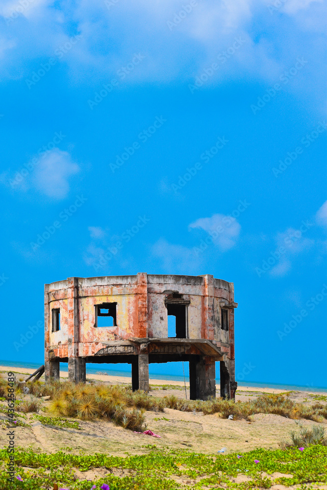 This sprawling building was built to protect the people on the beach. Indian Ocean.