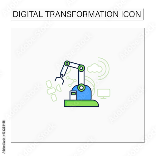 Industry 4.0 color icon. Mechanization.Cyber physical system. Connectivity.Smart technologies, big data. Digital transformation concept.Isolated vector illustration