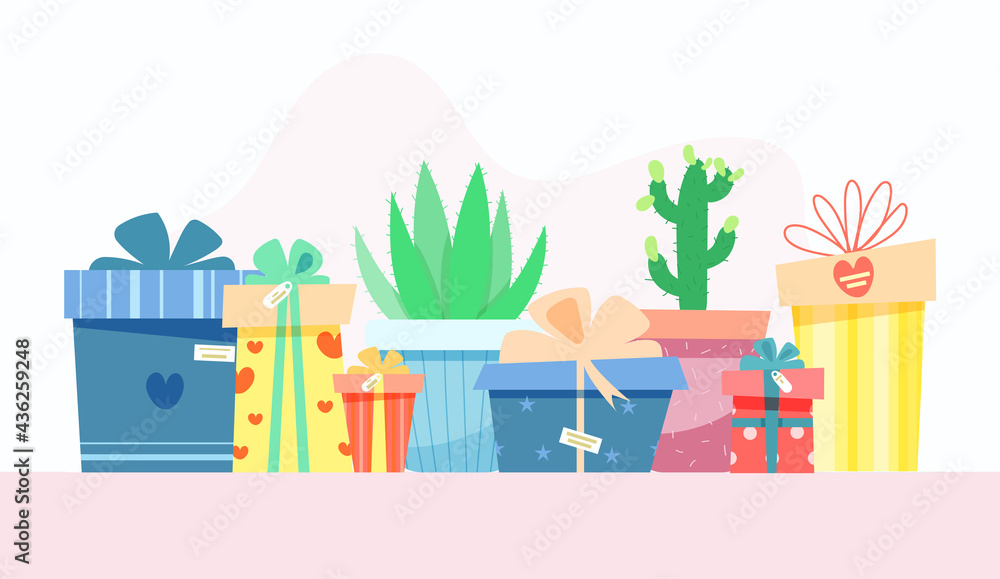 Gift set. various boxes with ribbons. vector illustration in flat style