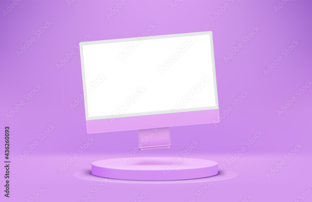 Modern computer monitor with blank screen on a stage. Levitation effect Modern computer monitor with blank screen on a stage. Levitation effect