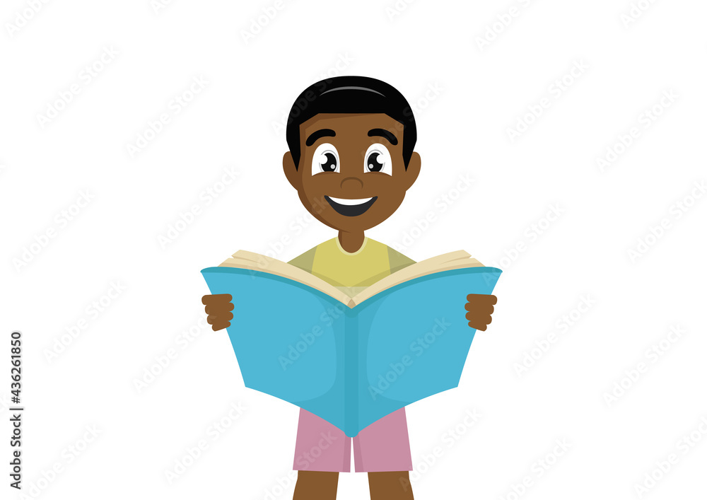 Little African boy is a reading such a big book Little African boy is a reading such a big book