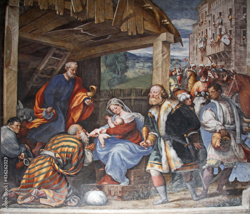 adorazione dei Magi; affresco del Pordenone nella basilica di Santa Maria di Campagna a Piacenza