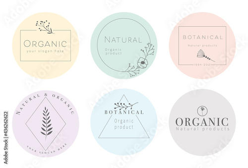 Set of elegant and luxury signs for beauty, natural and organic products, cosmetics, spa and wellness. Vector illustrations for graphic and web design, marketing material