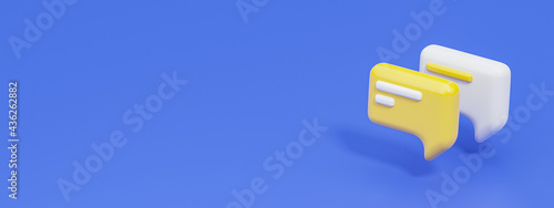 3d chat box, yellow and white minimal chat box on Social media technology concept, 3D illustration. photo