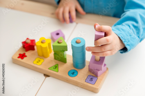 Learning counting, shapes and colors. Montessori type implement. wooden toys. Learn counting and stimulate imagination, creativity, hand - eye coordination.